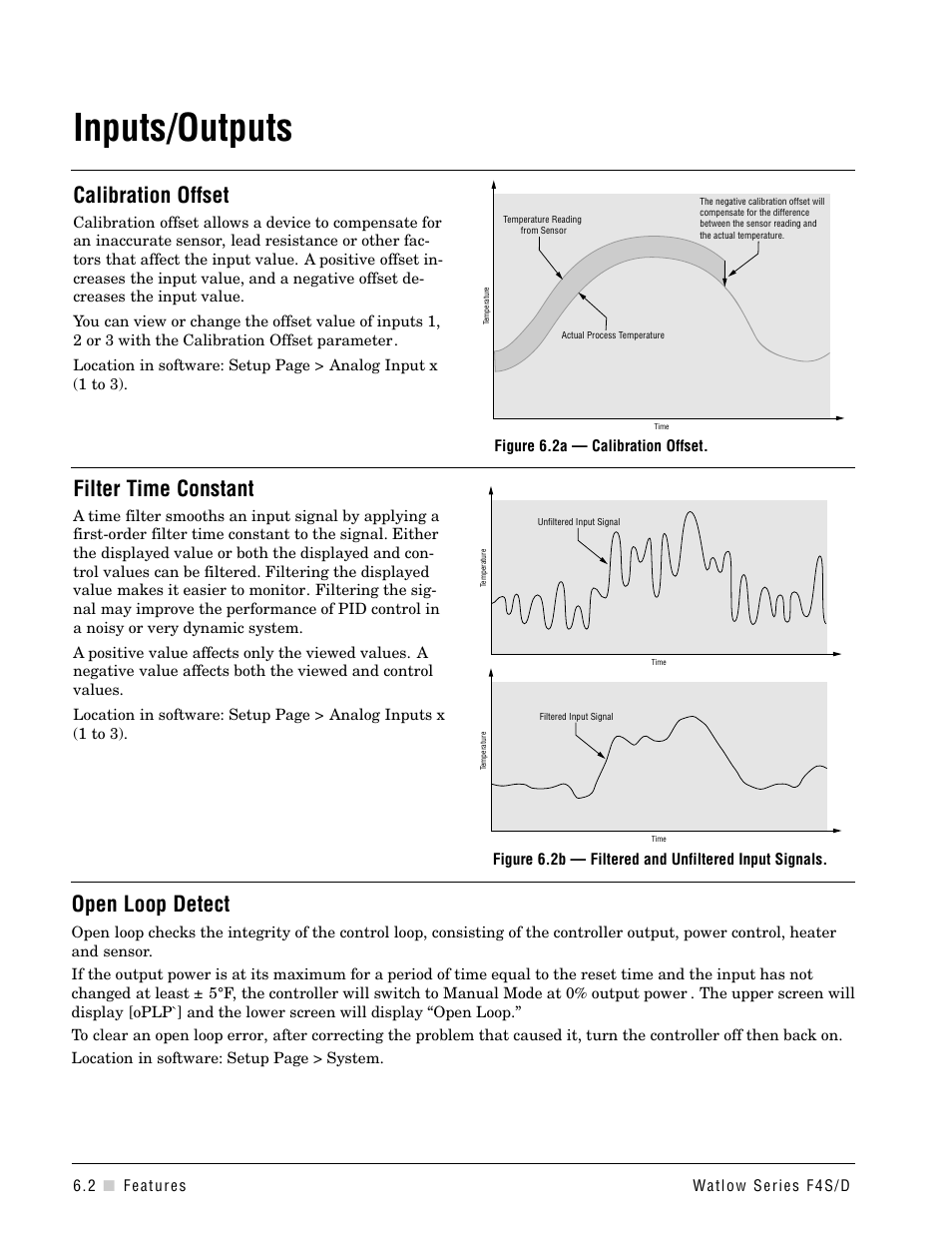 Inputs/outputs, Calibration offset, Filter time constant | Open loop detect | Watlow Series F4S/D User Manual | Page 66 / 152