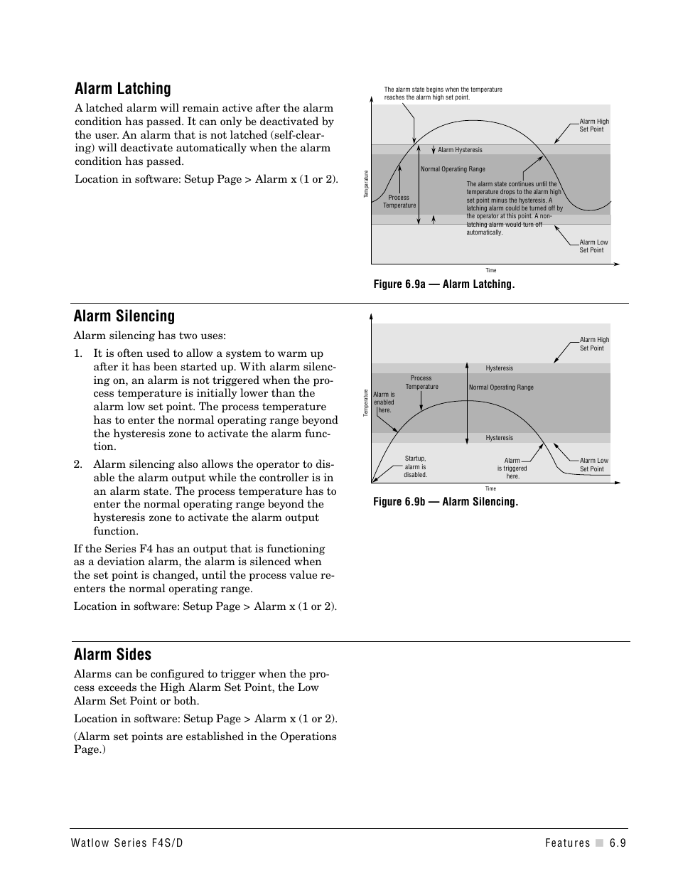 Alarm latching, Alarm silencing, Alarm sides | Watlow Series F4S/D User Manual | Page 73 / 152