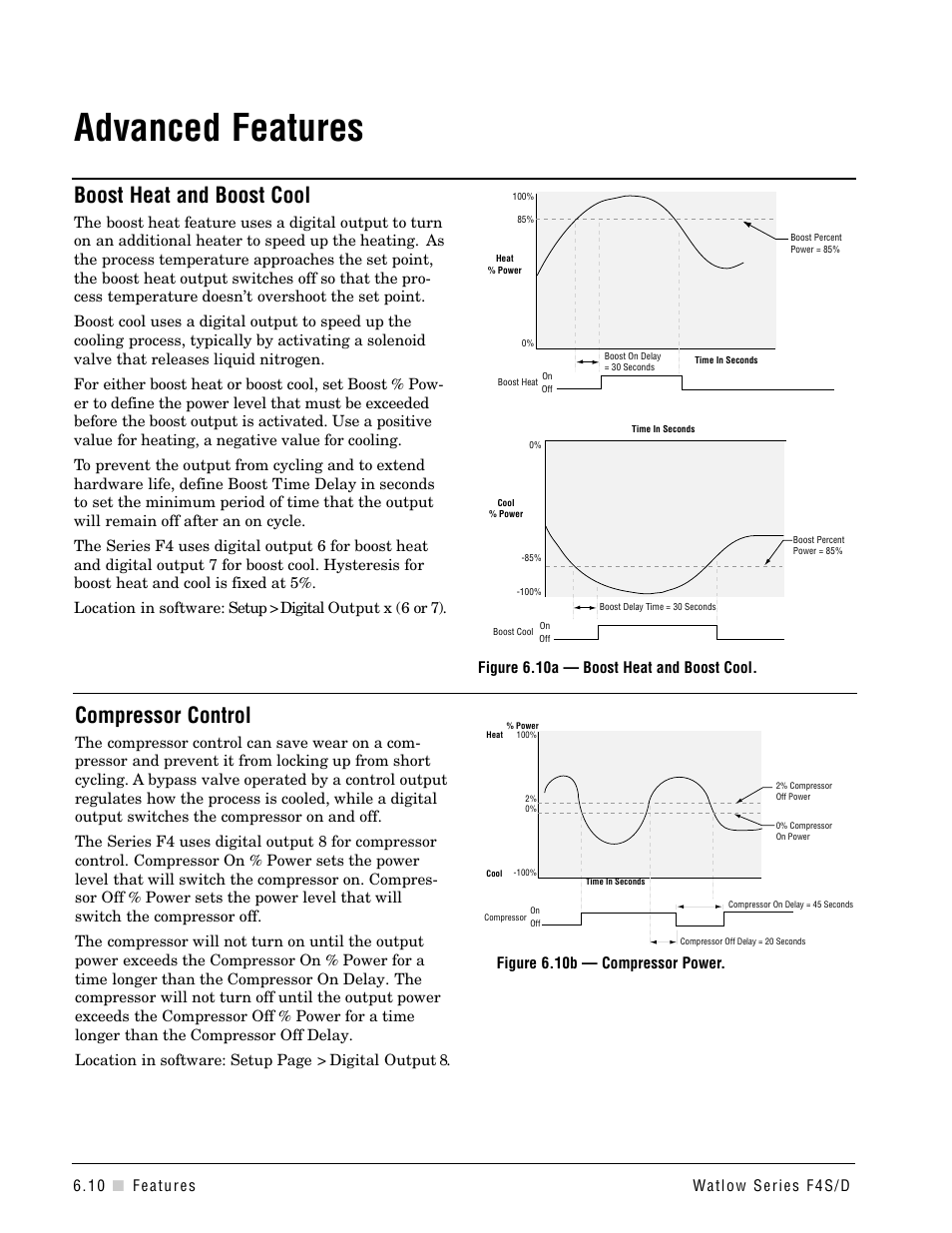 Advanced features, Boost heat and boost cool, Compressor control | Watlow Series F4S/D User Manual | Page 74 / 152