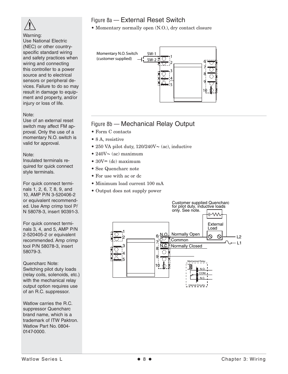 External reset switch, Mechanical relay output | Watlow Series L Temperature Limit User Manual | Page 10 / 21