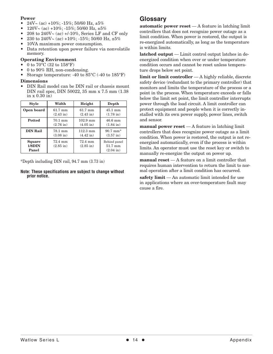 Glossary | Watlow Series L Temperature Limit User Manual | Page 16 / 21