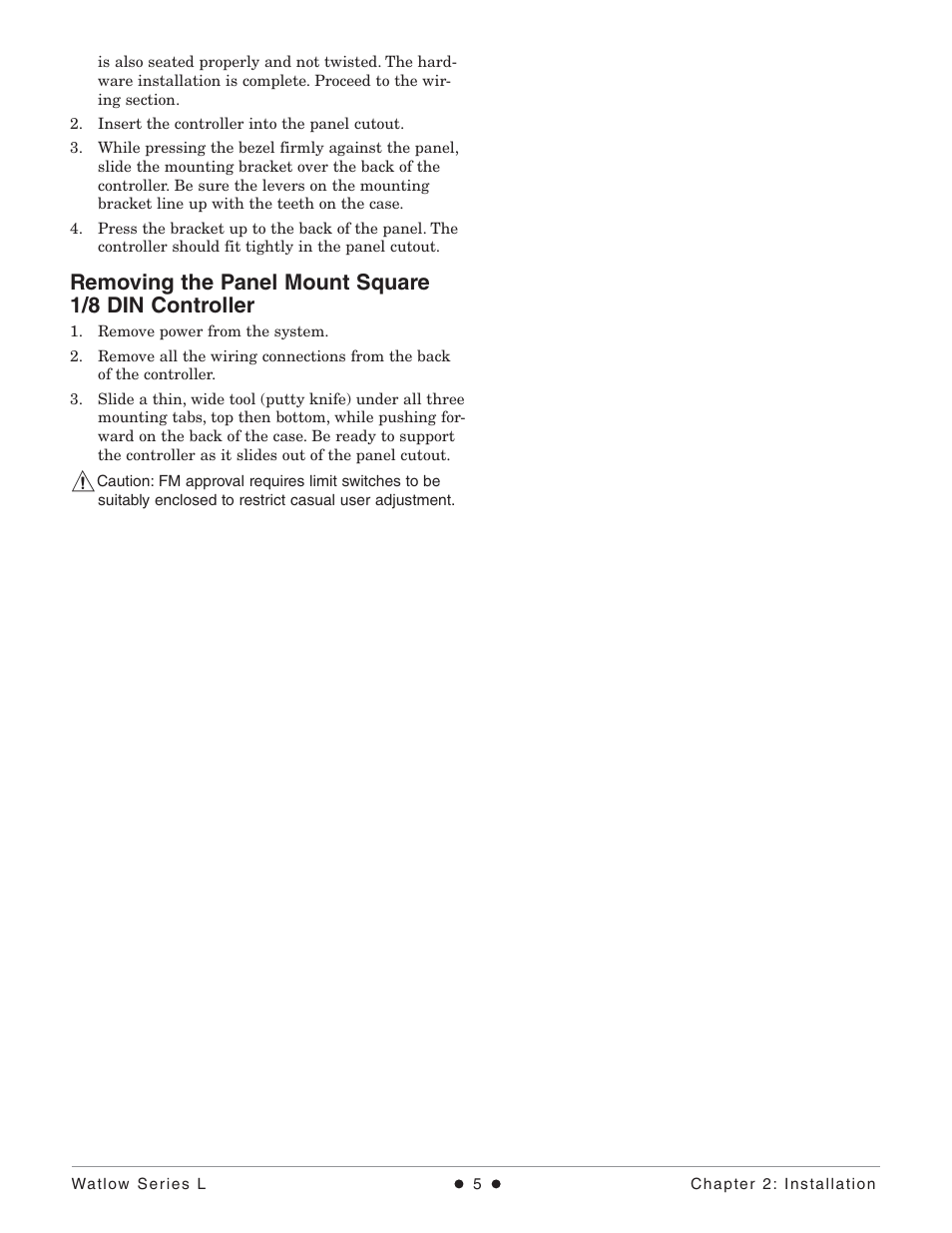 Removing the panel mount square 1/8 din controller | Watlow Series L Temperature Limit User Manual | Page 7 / 21