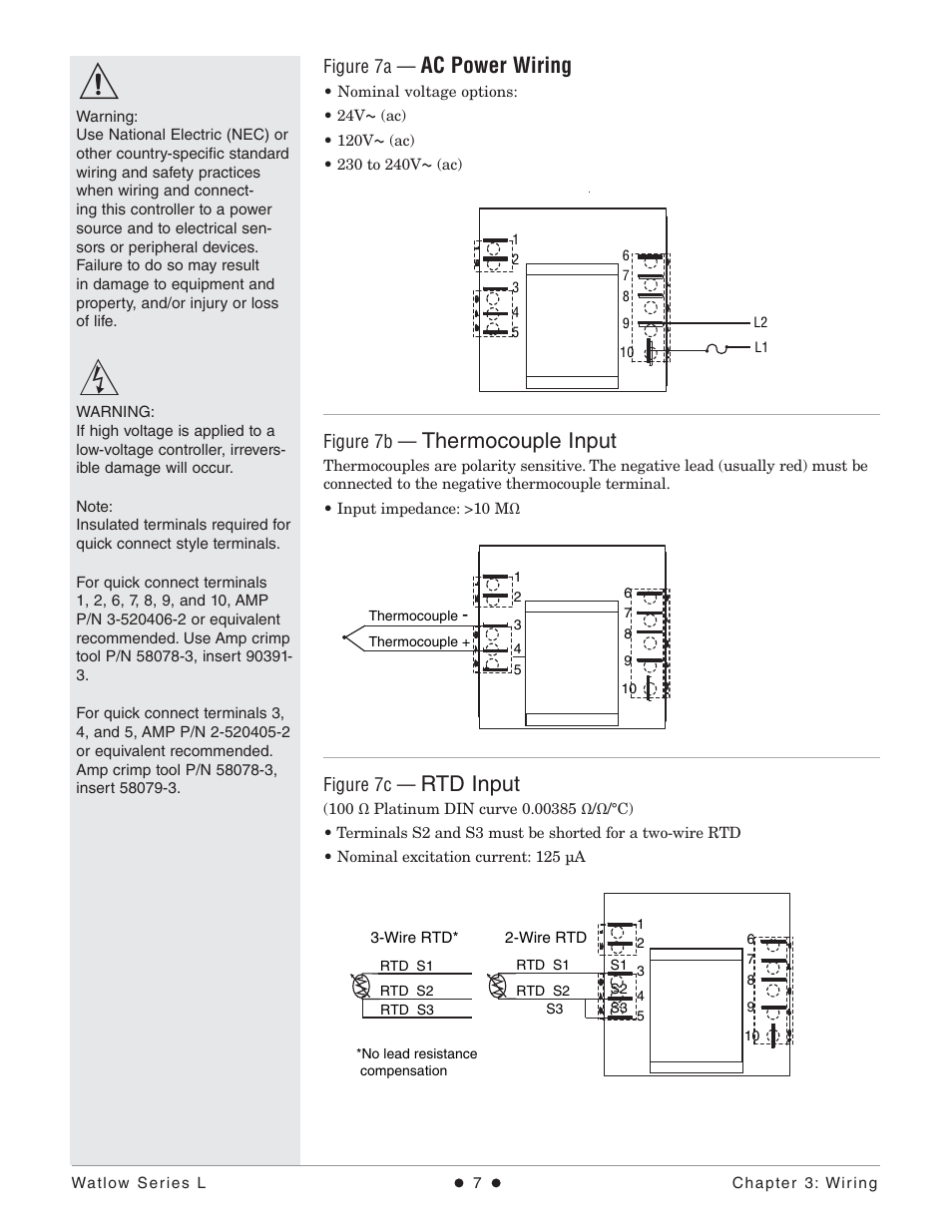 Ac power wiring, Thermocouple input, Rtd input | Watlow Series L Temperature Limit User Manual | Page 9 / 21