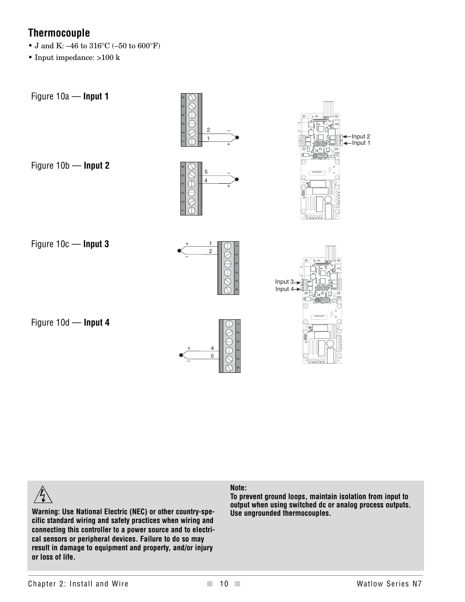 Thermocouple, Figure 10d — input 4, Figure 10c — input 3 | Figure 10b — input 2, Figure 10a — input 1 | Watlow series l rev g - 02-12-08.pdf User Manual | Page 10 / 28