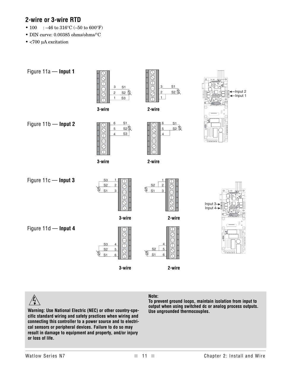 Wire or 3-wire rtd, Figure 11d — input 4, Figure 11c — input 3 | Figure 11b — input 2, Figure 11a — input 1 | Watlow series l rev g - 02-12-08.pdf User Manual | Page 11 / 28