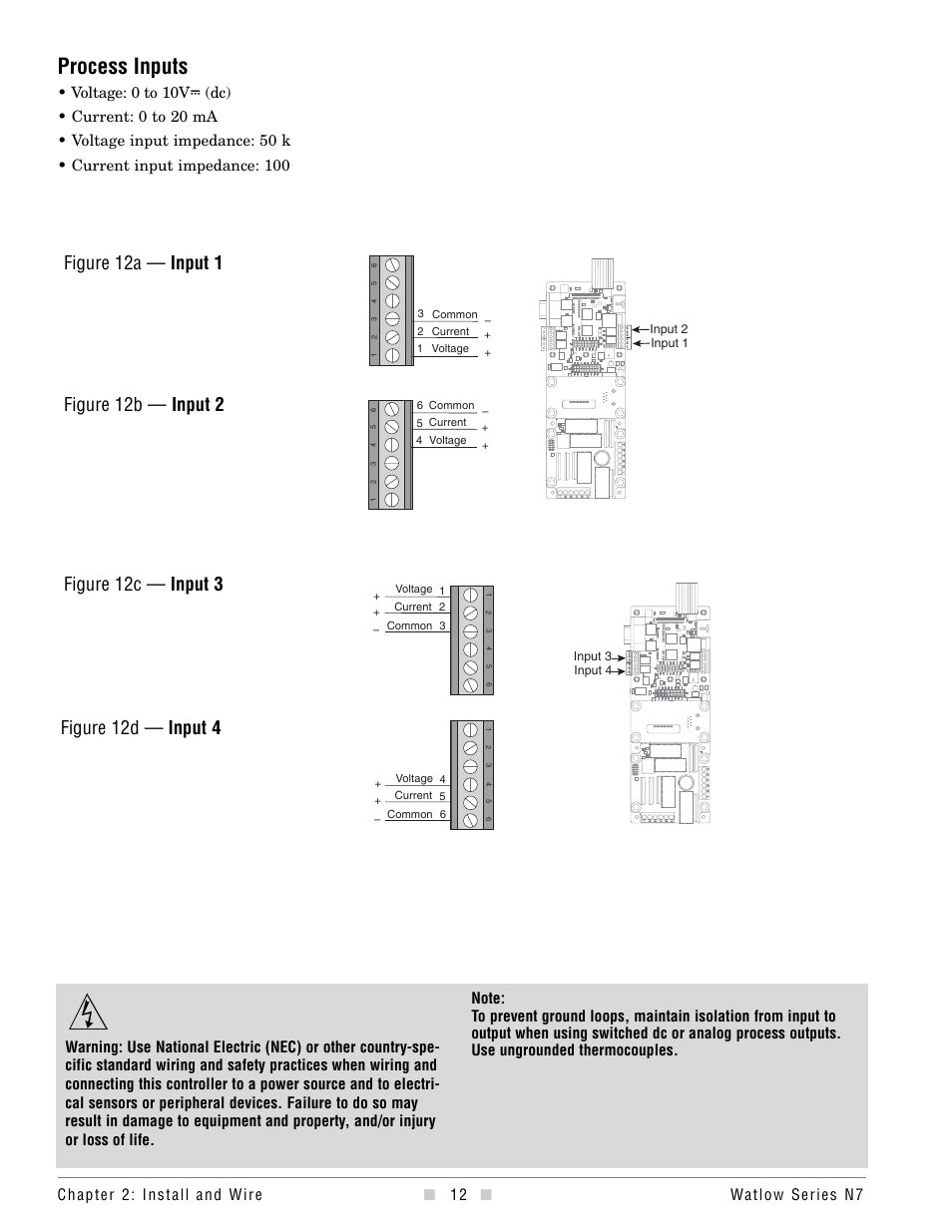 Process inputs, Figure 12d — input 4, Figure 12c — input 3 | Figure 12b — input 2, Figure 12a — input 1 | Watlow series l rev g - 02-12-08.pdf User Manual | Page 12 / 28