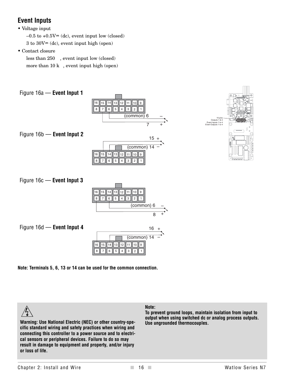 Event inputs, Figure 16d — event input 4, Figure 16c — event input 3 | Figure 16b — event input 2, Figure 16a — event input 1 | Watlow series l rev g - 02-12-08.pdf User Manual | Page 16 / 28