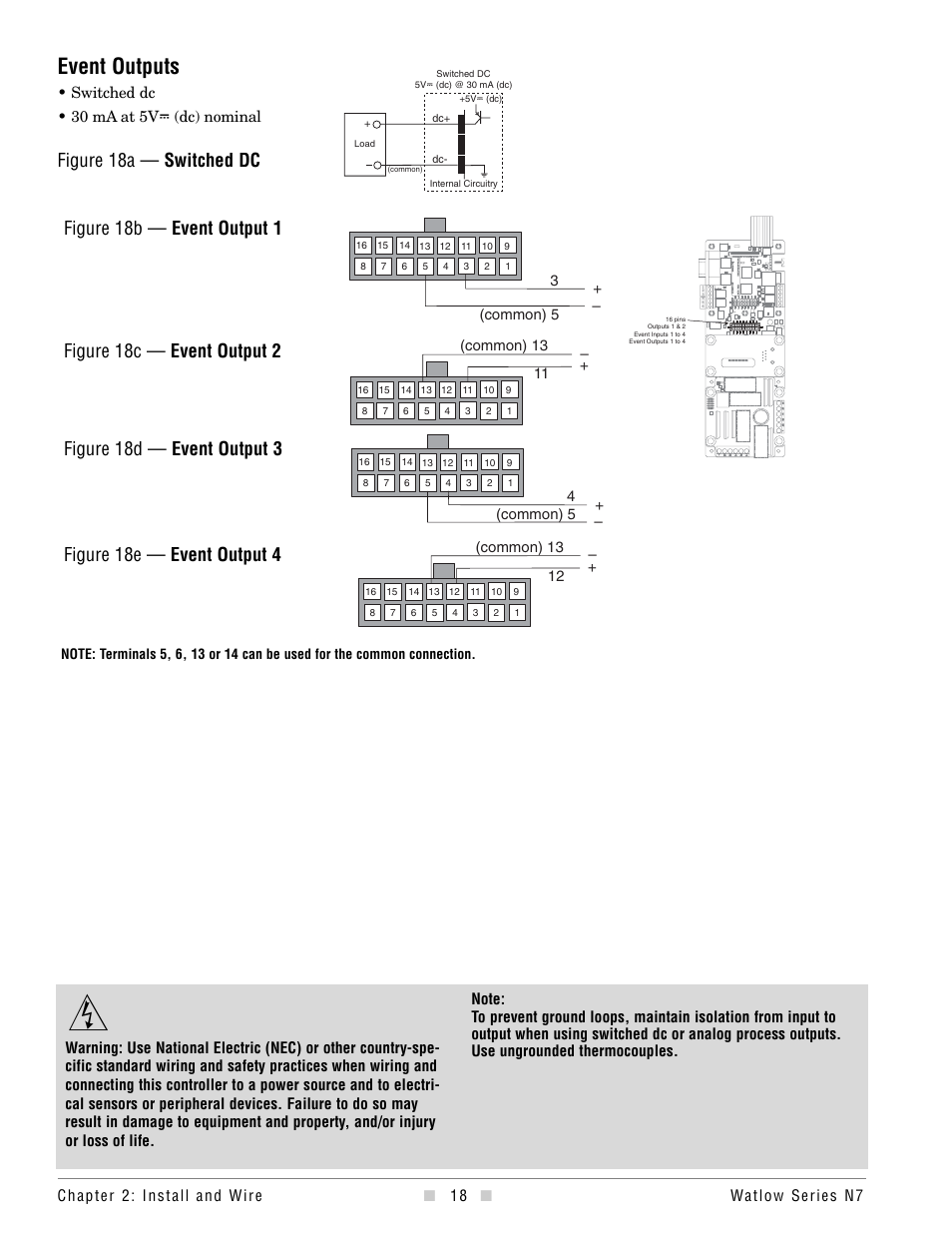 Event outputs, Figure 18a — switched dc, Figure 18e — event output 4 | Figure 18d — event output 3, Figure 18c — event output 2, Figure 18b — event output 1, Switched dc • 30 ma at 5vî (dc) nominal | Watlow series l rev g - 02-12-08.pdf User Manual | Page 18 / 28