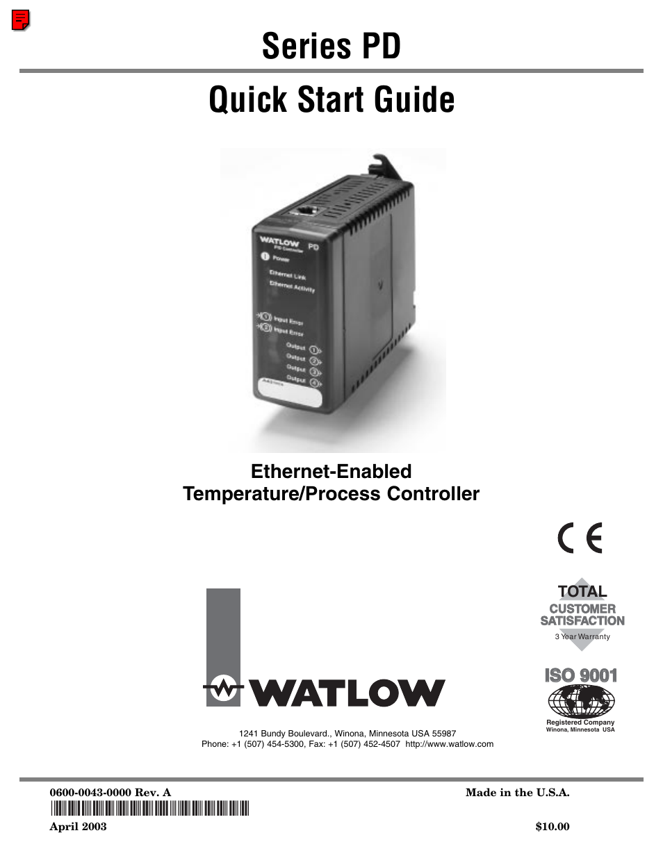 Watlow Series PD Ethernet Enabled Temperature and Process Controller User Manual | 30 pages