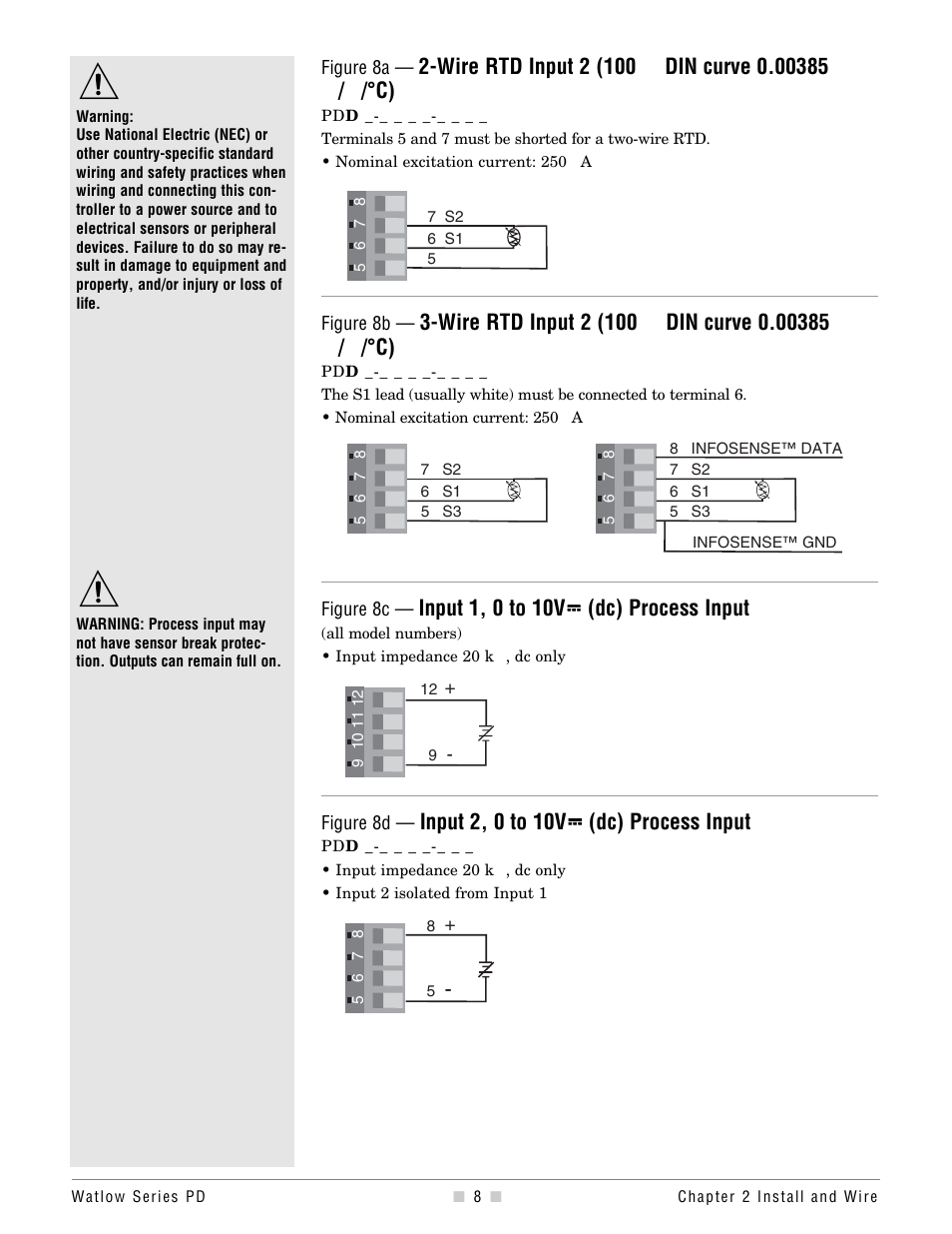 Rtd input 2, Input 1 & 2, Input 1, 0 to 10v о о (dc) process input | Input 2, 0 to 10v о о (dc) process input | Watlow Series PD Ethernet Enabled Temperature and Process Controller User Manual | Page 10 / 30