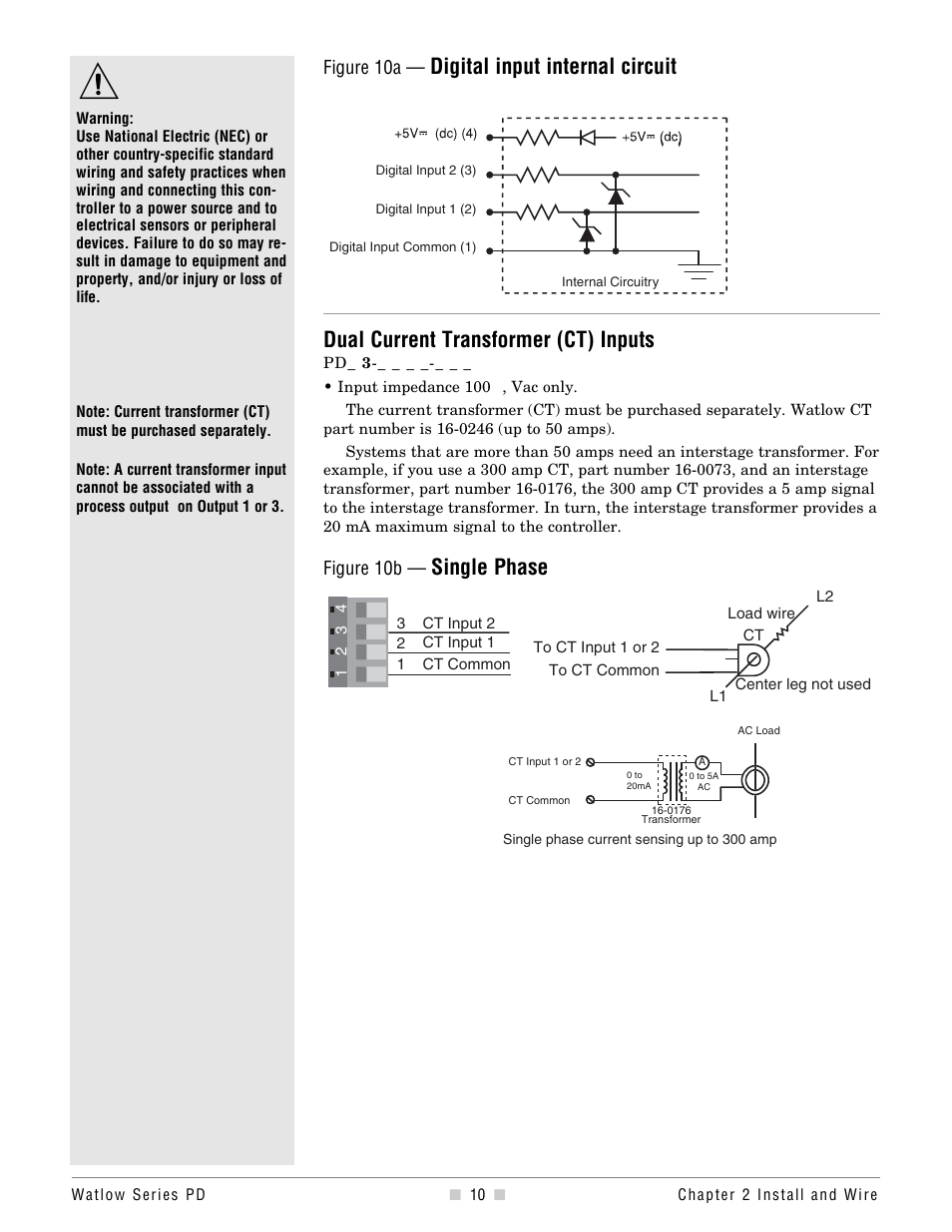 Dual current transformer (ct) inputs, Single phase | Watlow Series PD Ethernet Enabled Temperature and Process Controller User Manual | Page 12 / 30