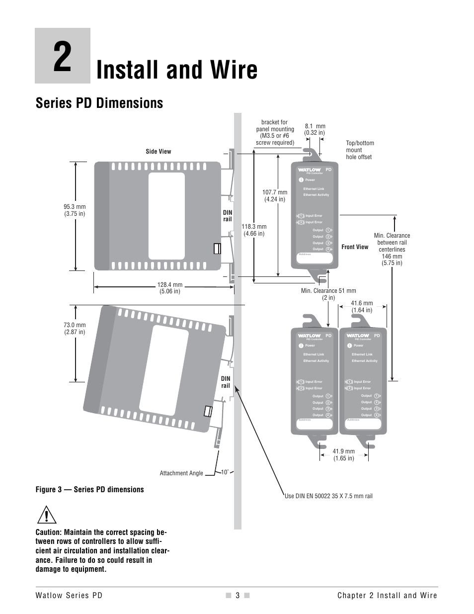 Chapter 2, Install and wire, Series pd dimensions | Dimensions | Watlow Series PD Ethernet Enabled Temperature and Process Controller User Manual | Page 5 / 30