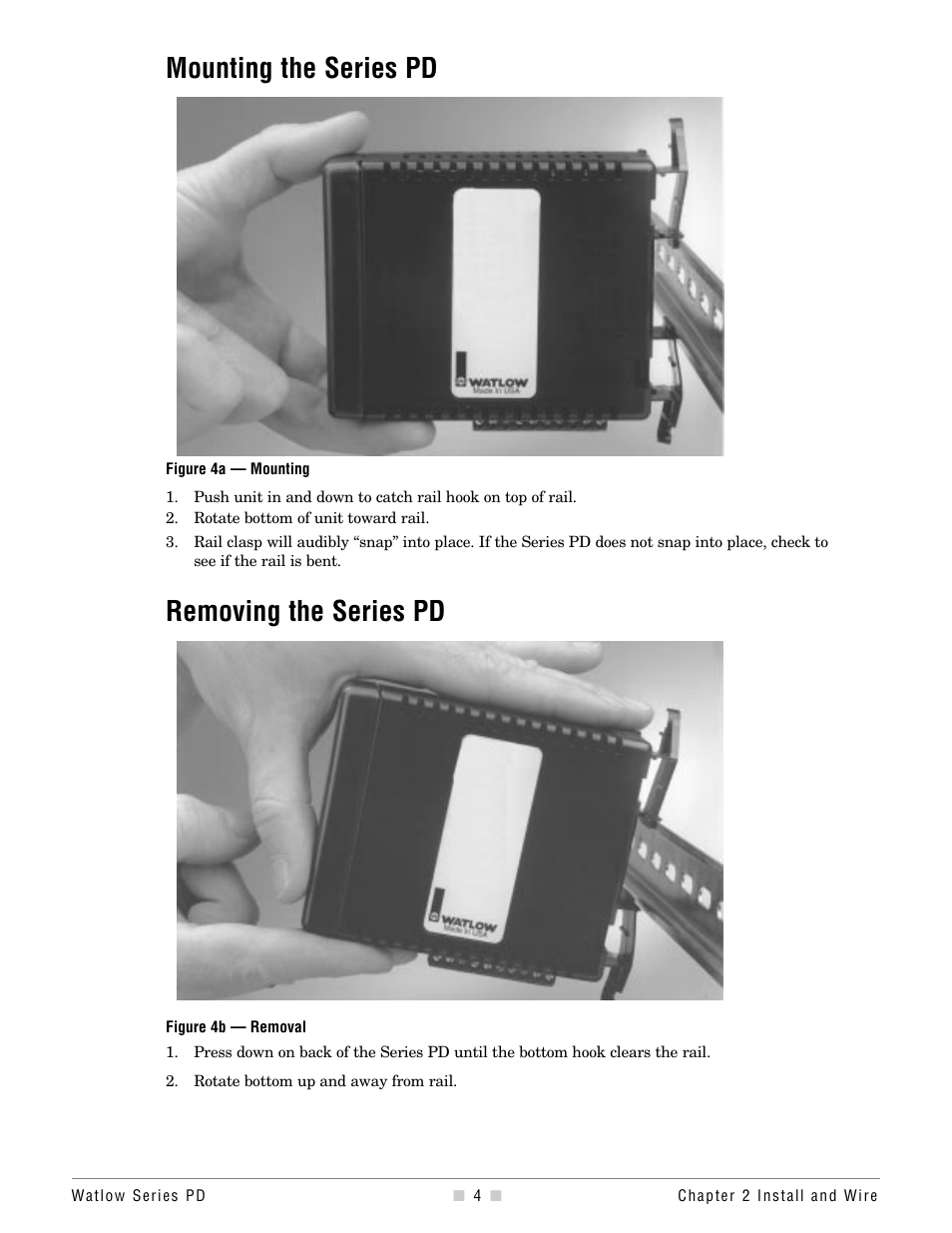 Mounting the series pd, Removing the series pd | Watlow Series PD Ethernet Enabled Temperature and Process Controller User Manual | Page 6 / 30