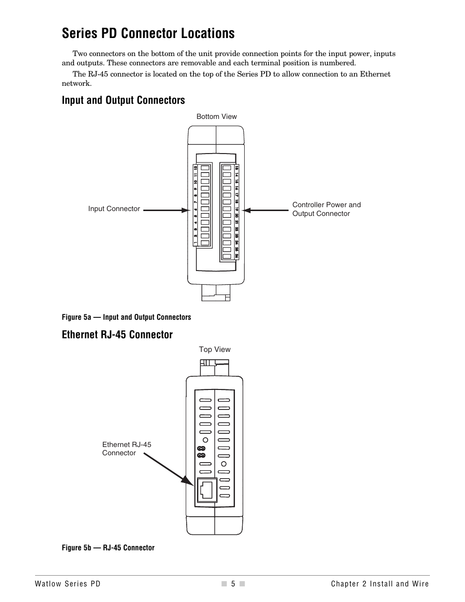 Series pd connector locations, Input and output connectors, Ethernet rj-45 connector | Watlow Series PD Ethernet Enabled Temperature and Process Controller User Manual | Page 7 / 30