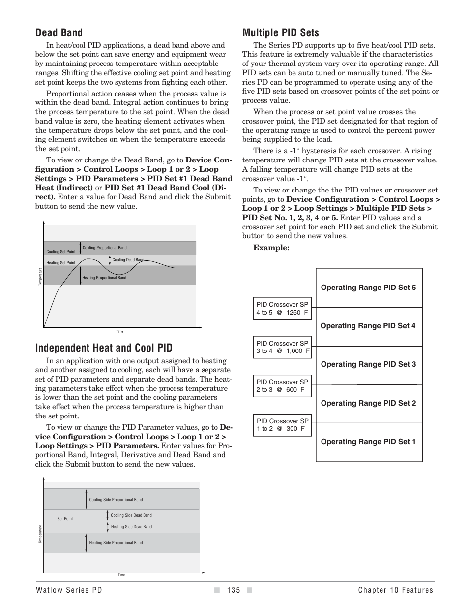 Dead band, Independent heat and cool pid, Mulitple pid sets | Multiple pid sets | Watlow Series PD User Manual | Page 137 / 188