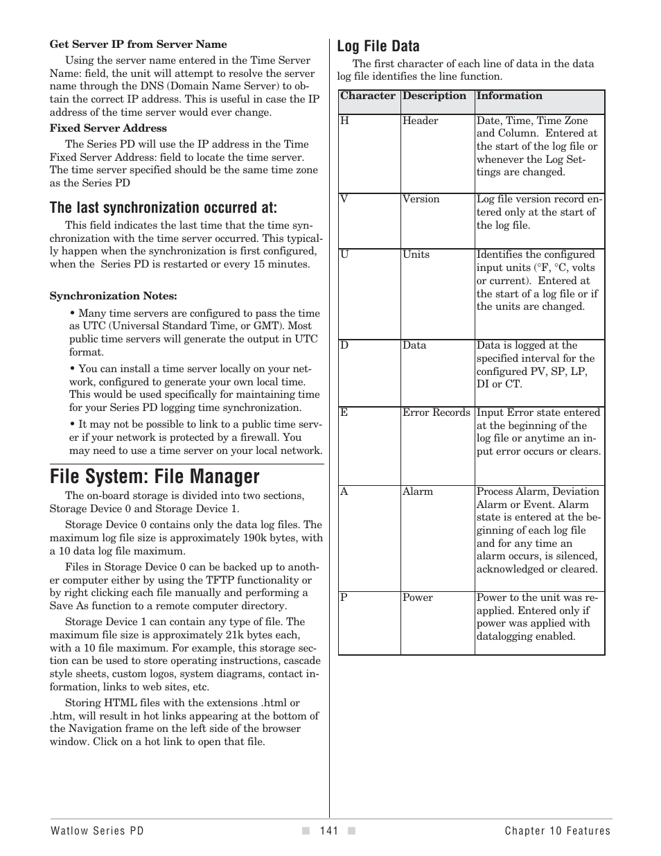 File system: file manager, File manager, The last synchronization occurred at | Log file data | Watlow Series PD User Manual | Page 143 / 188