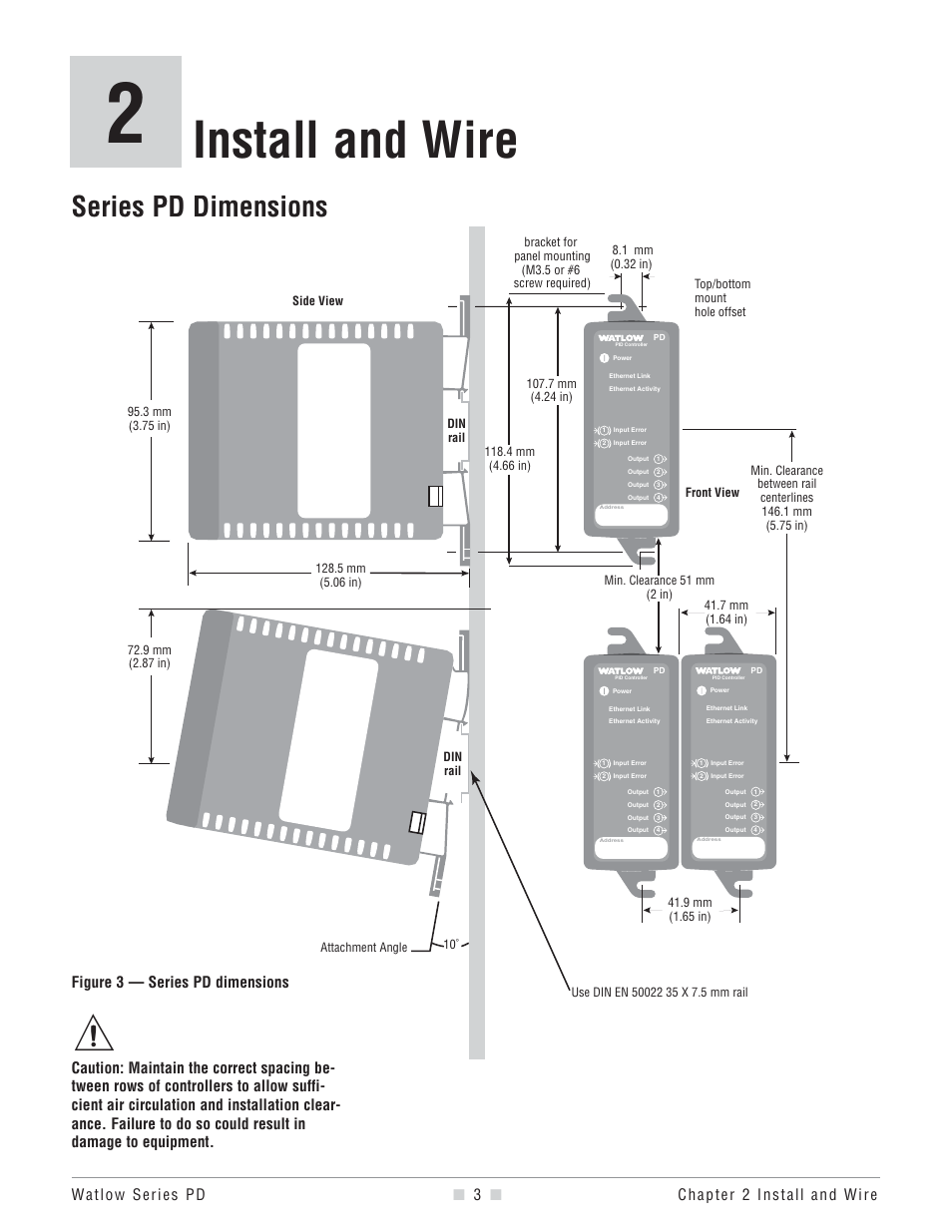 Chapter two, Install and wire, Chapter 2 - install and wire | Dimensions, Series pd dimensions | Watlow Series PD User Manual | Page 5 / 188