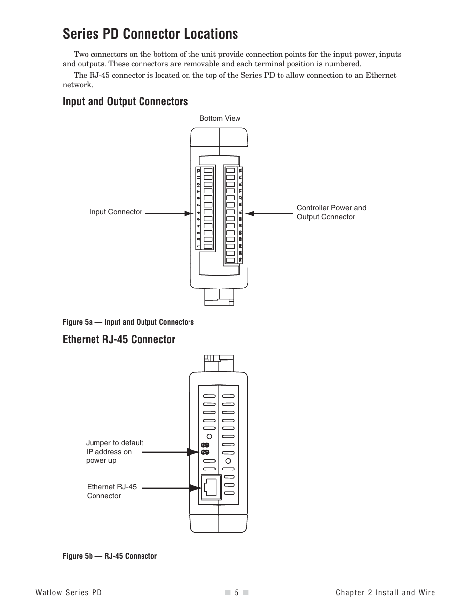 Series pd connector locations, Connectors, Input and output connectors | Ethernet rj-45 connector | Watlow Series PD User Manual | Page 7 / 188