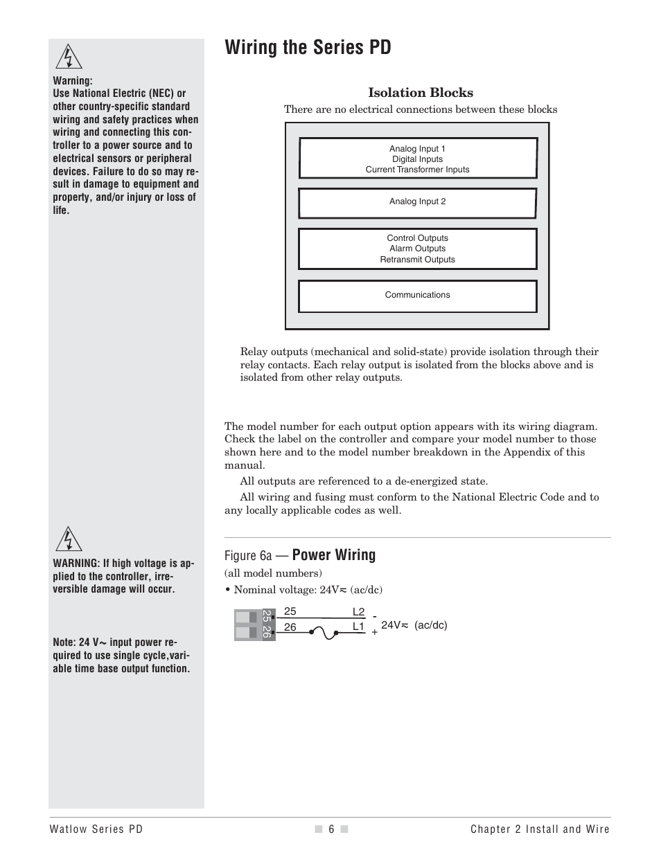Wiring the series pd, Wiring, Power wiring | Watlow Series PD User Manual | Page 8 / 188