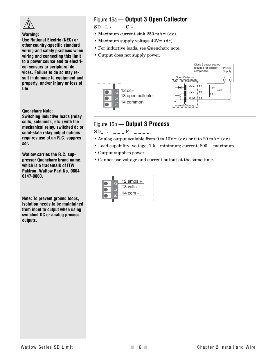 Output 3 open collector, Output 3 process, Figure 16a | Figure 16b | Watlow Series SD Limit User Manual | Page 18 / 60