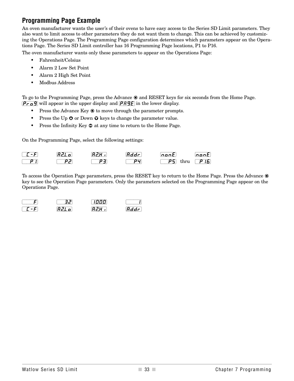 Programming page example | Watlow Series SD Limit User Manual | Page 35 / 60