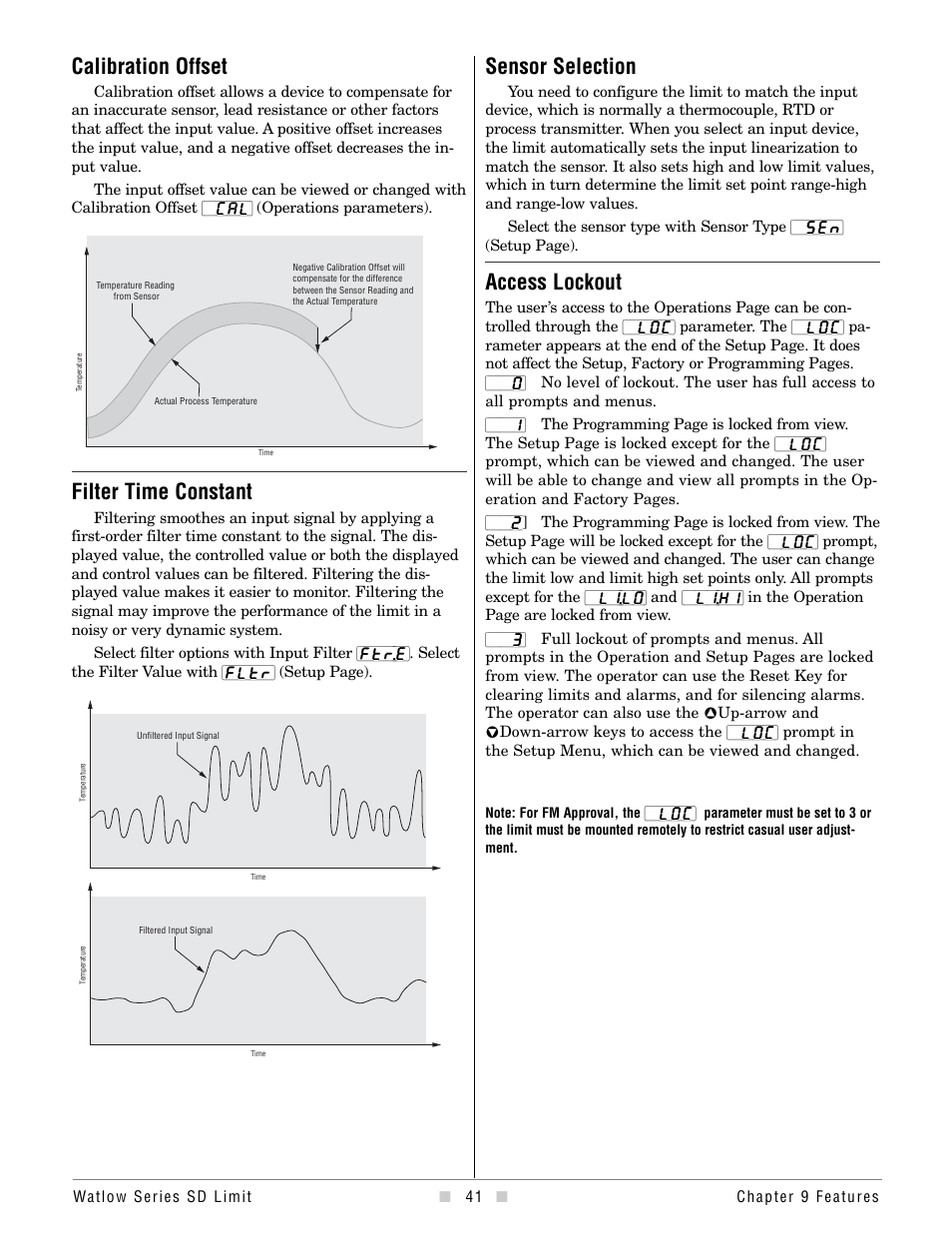 Calibration offset, Filter time constant, Sensor selection | Access lockout | Watlow Series SD Limit User Manual | Page 43 / 60