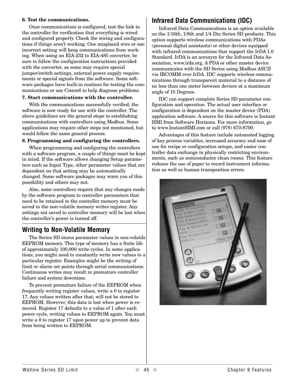 Infrared data communications, Infrared data communications (idc) | Watlow Series SD Limit User Manual | Page 47 / 60