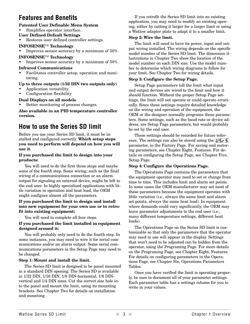 Features and benefits, How to use the series sd limit | Watlow Series SD Limit User Manual | Page 5 / 60