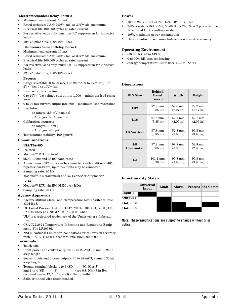 Watlow Series SD Limit User Manual | Page 52 / 60