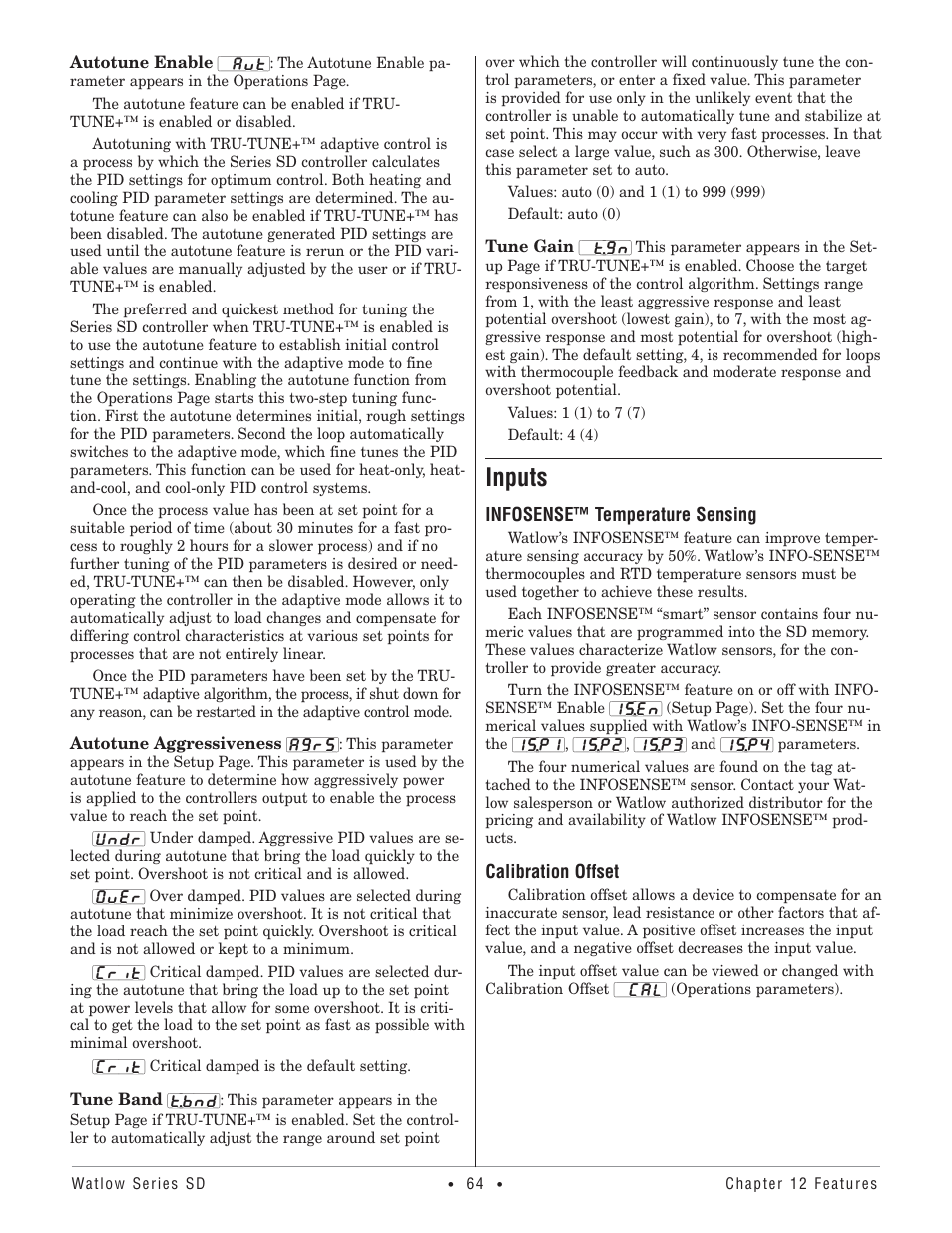 Inputs | Watlow Series SD PID Profiling Controller User Manual | Page 66 / 88