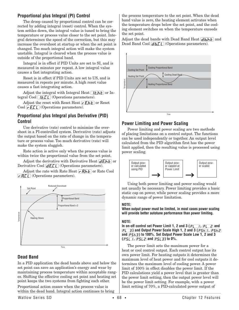 Proportional plus integral (pi) control, Dead band, Power limiting and power scaling | Watlow Series SD PID Profiling Controller User Manual | Page 70 / 88