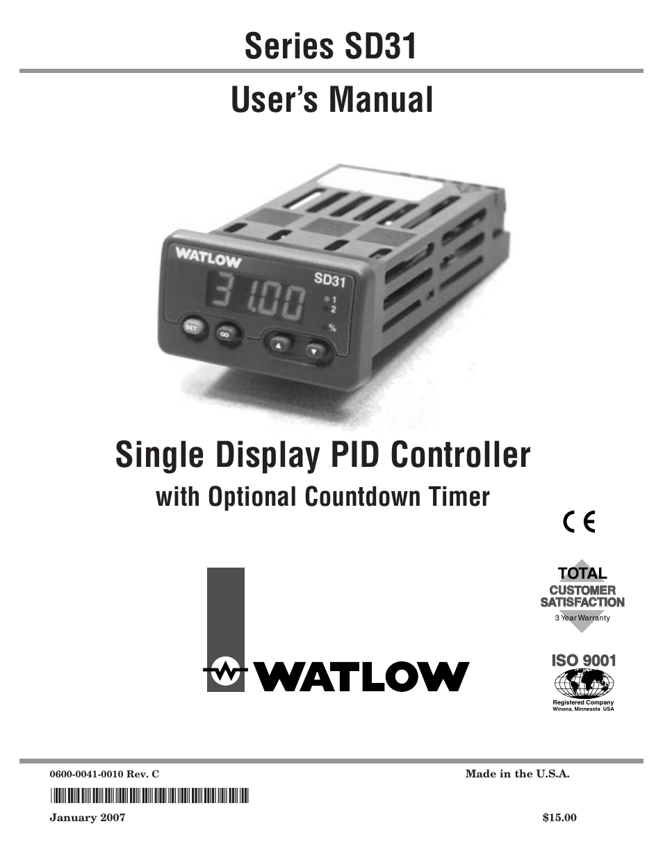 Watlow Series SD31 PID with Optional Countdown Timer User Manual | 72 pages