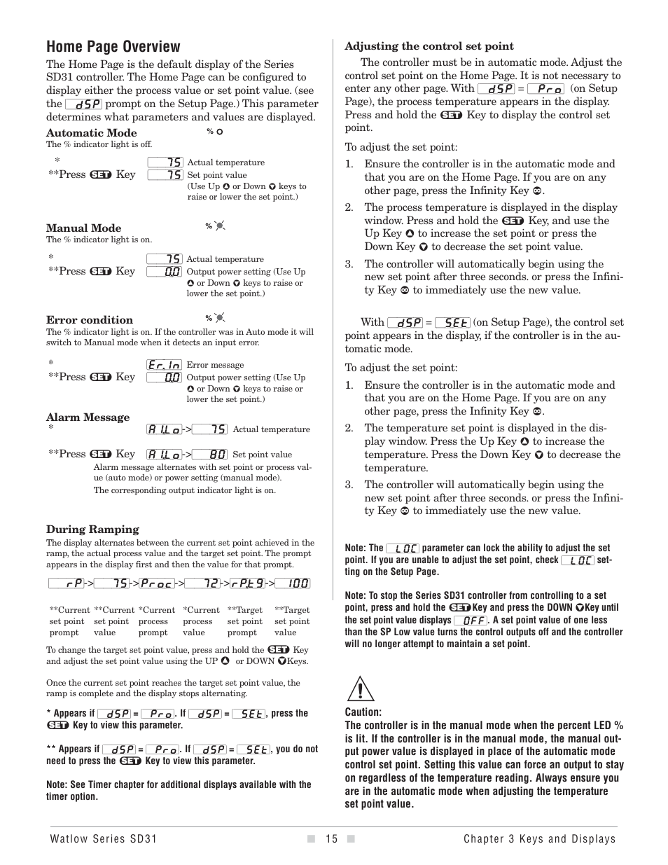 Home page overview | Watlow Series SD31 PID with Optional Countdown Timer User Manual | Page 17 / 72