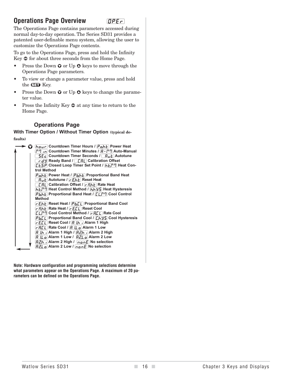 Operations page overview | Watlow Series SD31 PID with Optional Countdown Timer User Manual | Page 18 / 72