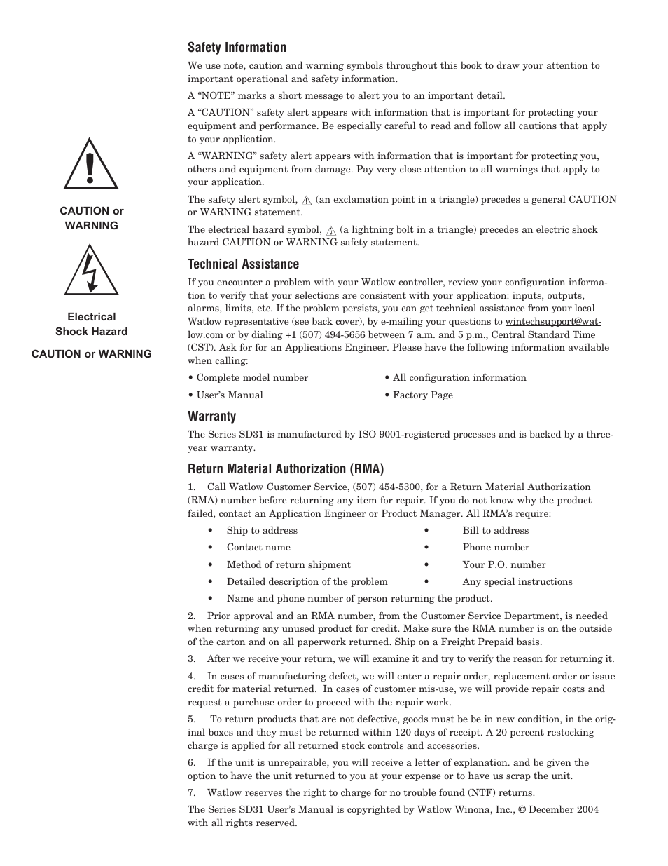 Watlow Series SD31 PID with Optional Countdown Timer User Manual | Page 2 / 72
