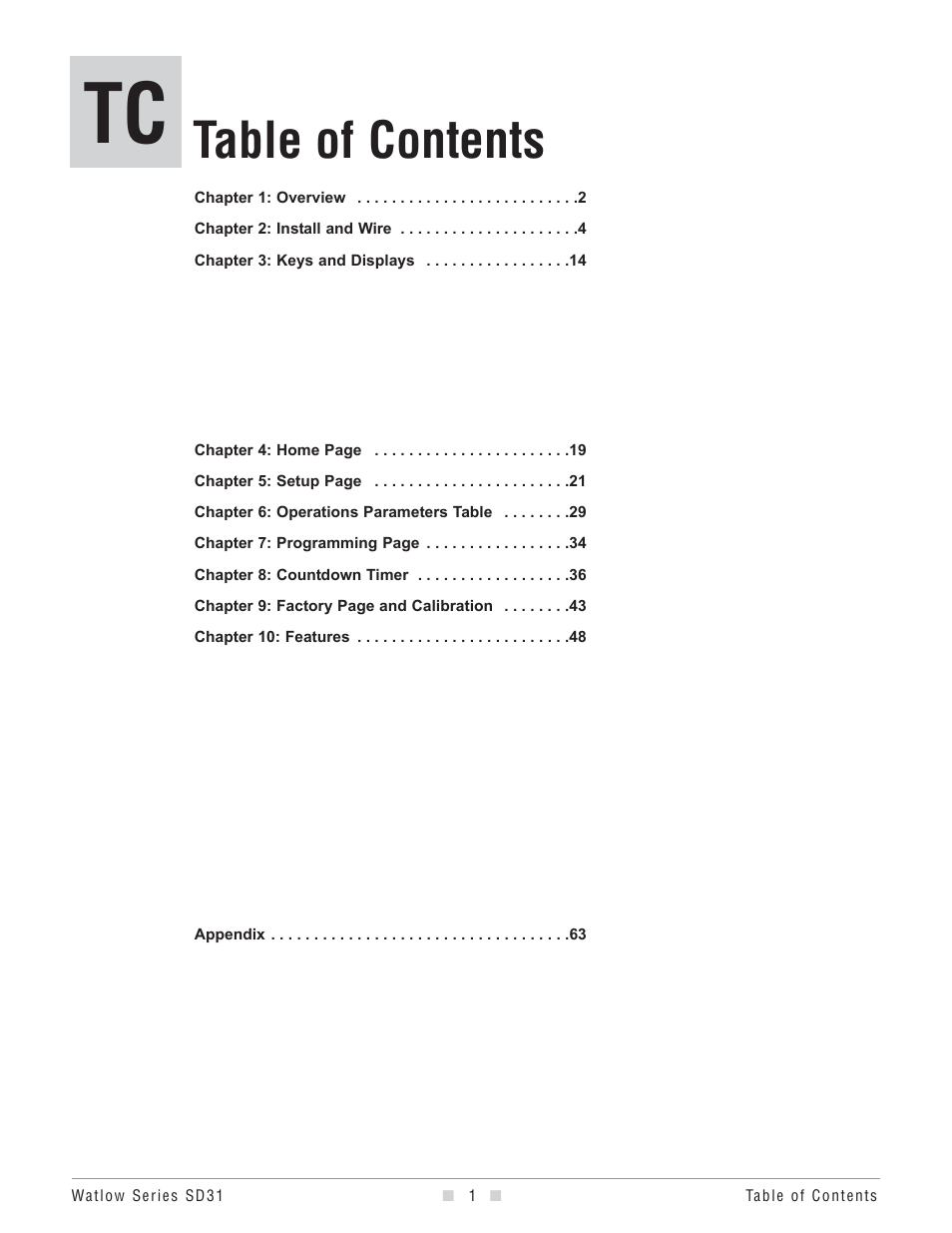 Watlow Series SD31 PID with Optional Countdown Timer User Manual | Page 3 / 72