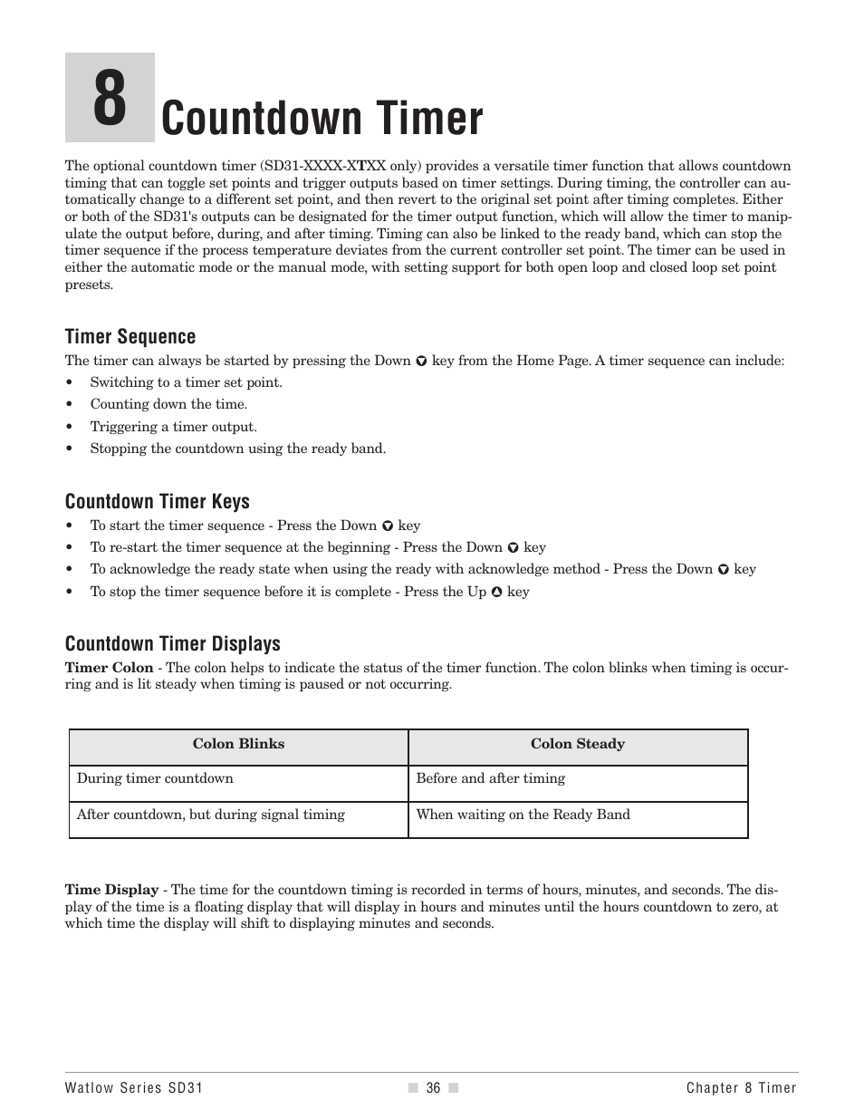 Countdown timer | Watlow Series SD31 PID with Optional Countdown Timer User Manual | Page 38 / 72