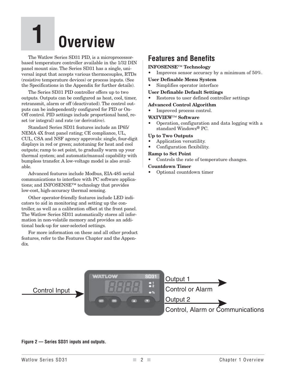 Overview, Features and benefits | Watlow Series SD31 PID with Optional Countdown Timer User Manual | Page 4 / 72