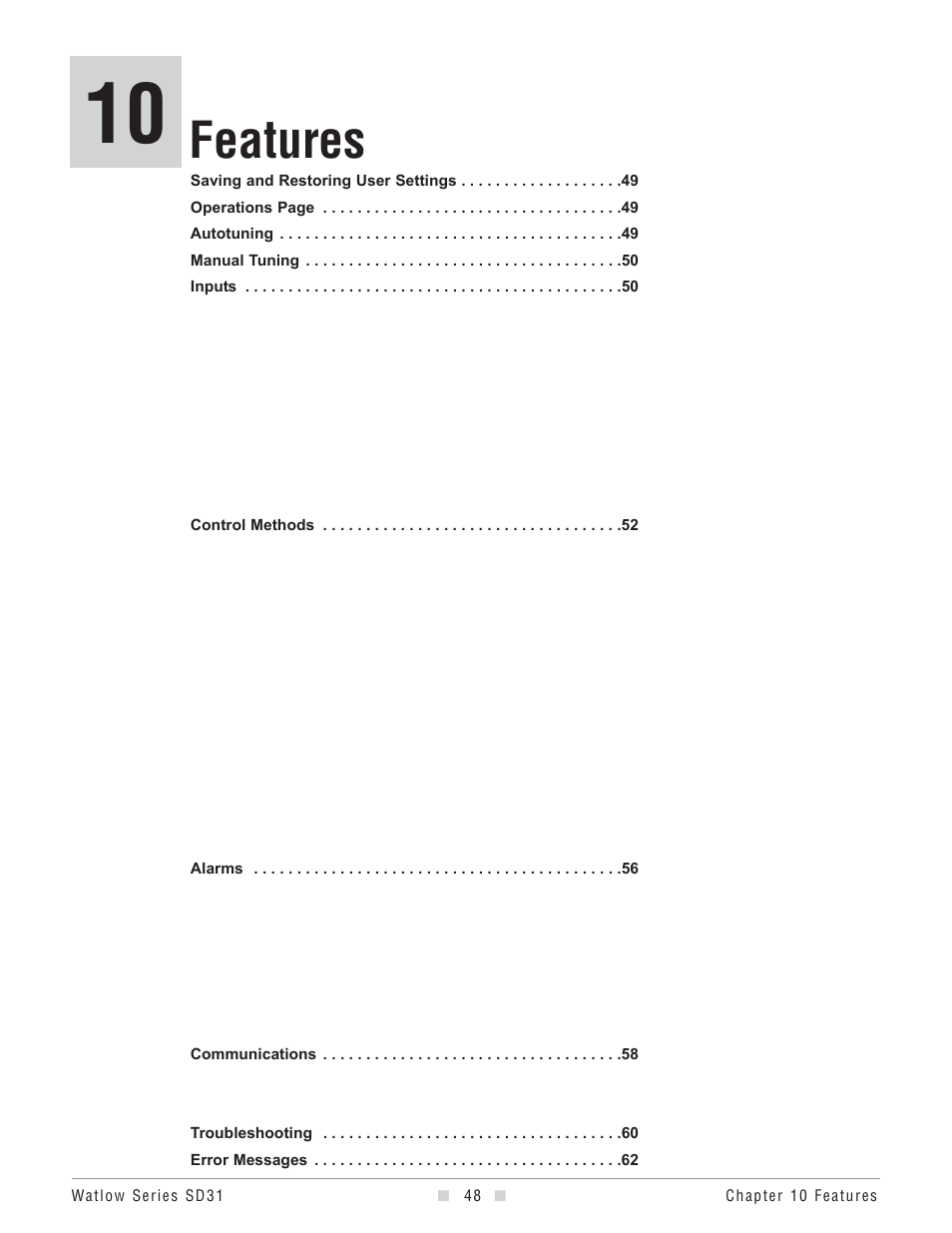 Chap 8 features, Features | Watlow Series SD31 PID with Optional Countdown Timer User Manual | Page 50 / 72