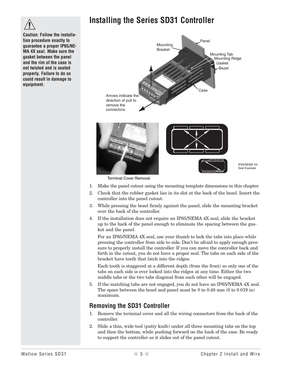 Installing the series sd31 controller, Removing the sd31 controller | Watlow Series SD31 PID with Optional Countdown Timer User Manual | Page 7 / 72