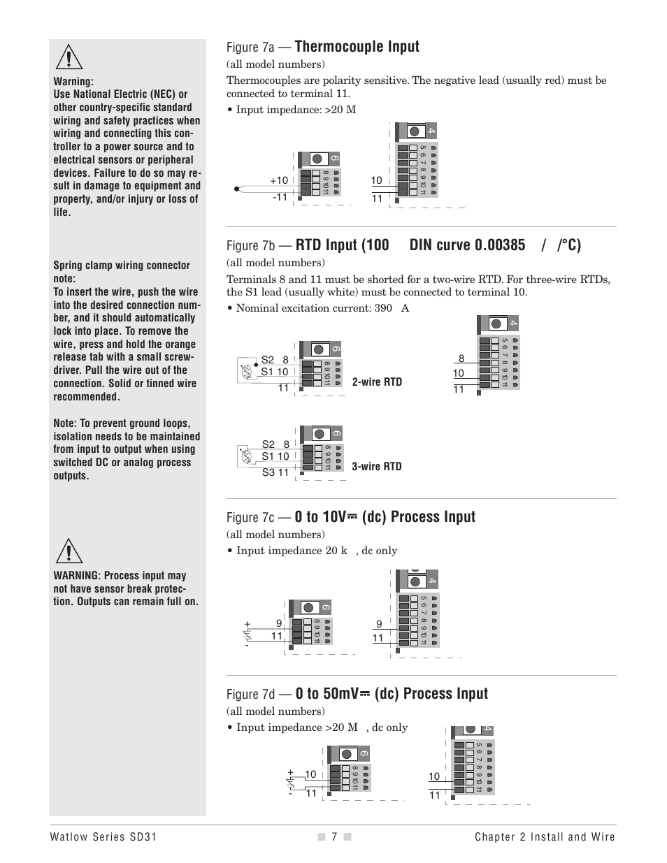 Thermocouple input, 0 to 10v о о (dc) process input, 0 to 50mv о о (dc) process input | Watlow Series SD31 PID with Optional Countdown Timer User Manual | Page 9 / 72