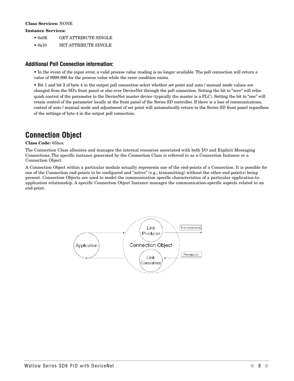 Connection object, Additional poll connection information | Watlow Series SD6 PID Controller with DeviceNet Addendum User Manual | Page 8 / 32