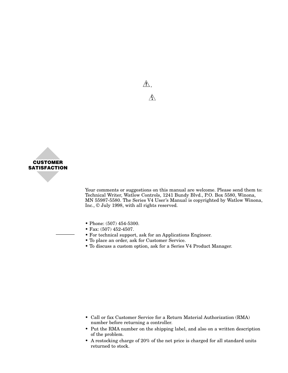 Safety information, Technical assistance, Your feedback | How to reach us, Warranty, Returns, Total | Watlow Series V4 User Manual | Page 17 / 21