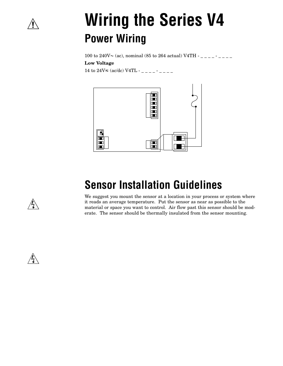 Wiring the series v4, Power wiring, Sensor installation guidelines | Watlow Series V4 User Manual | Page 6 / 21