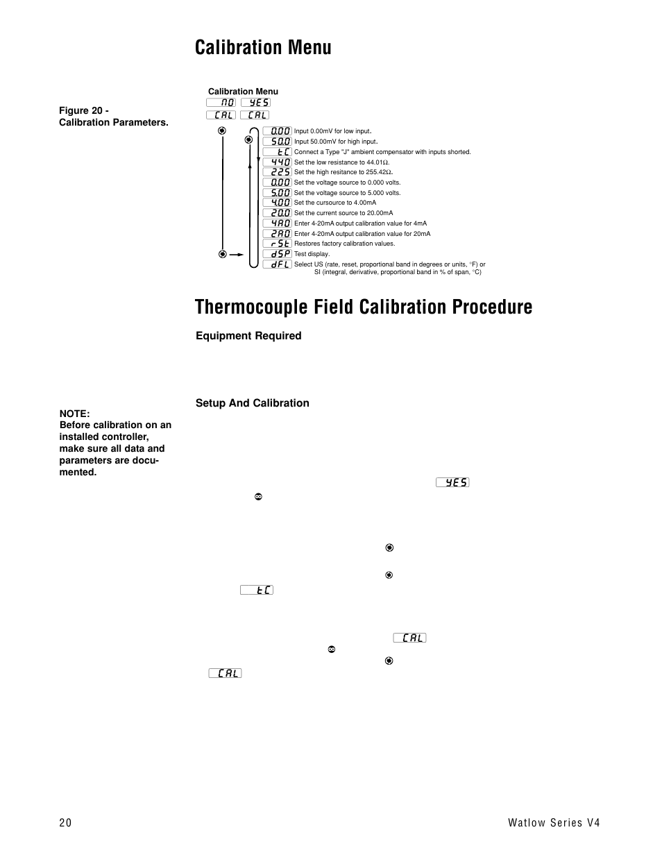 Calibration menu, Thermocouple field calibration procedure | Watlow Series V4T User Manual | Page 20 / 26