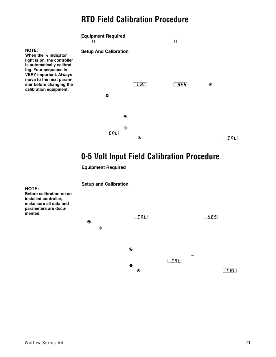 Rtd field calibration procedure, 5 volt input field calibration procedure | Watlow Series V4T User Manual | Page 21 / 26