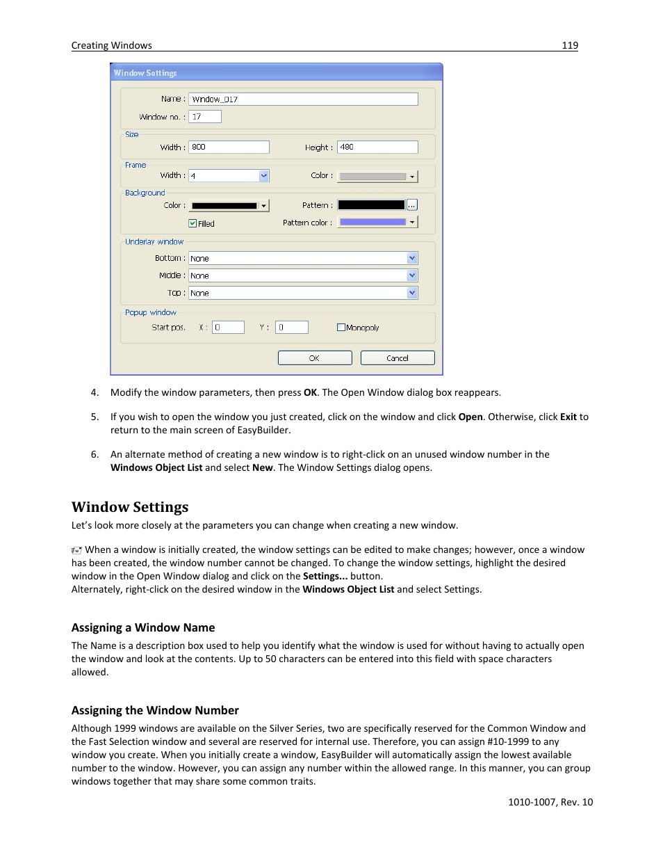 Window settings, Assigning a window name, Assigning the window number | Watlow Silver Series User Manual | Page 127 / 204