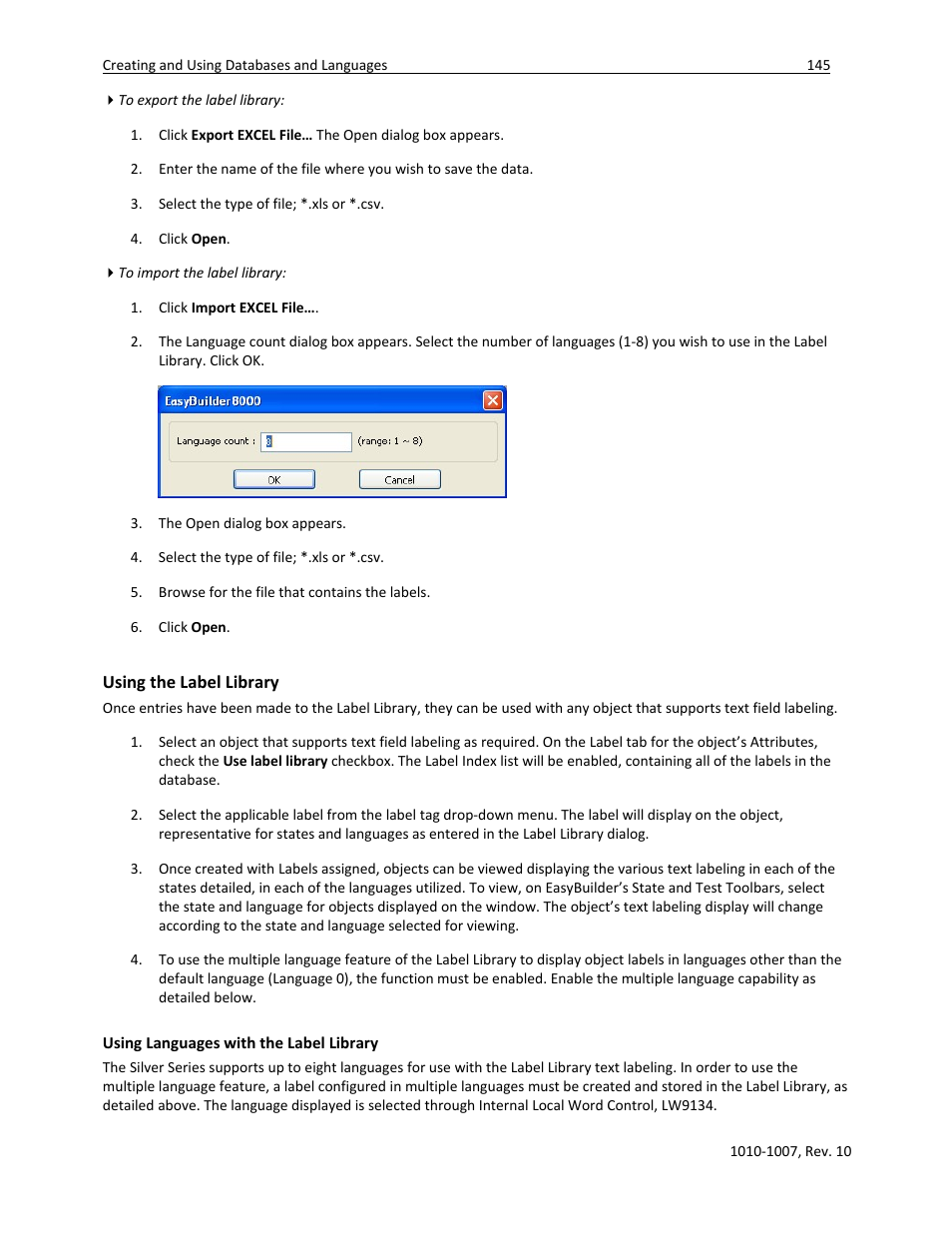 Using the label library, Using languages with the label library | Watlow Silver Series User Manual | Page 153 / 204