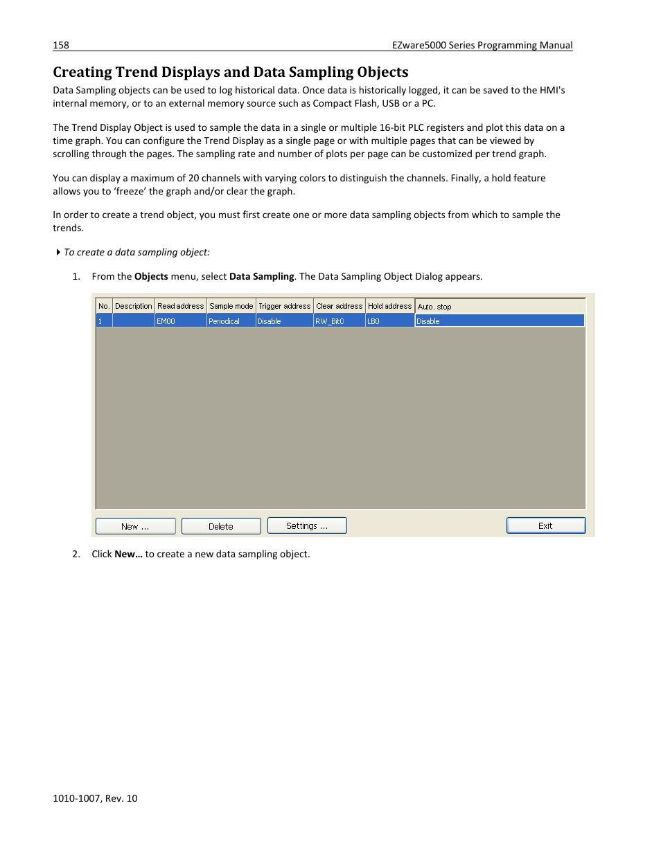 Creating trend displays and data sampling objects | Watlow Silver Series User Manual | Page 166 / 204