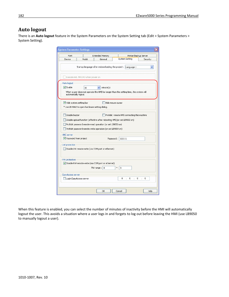 Auto logout | Watlow Silver Series User Manual | Page 190 / 204